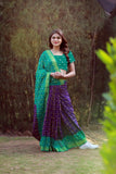 Purple Blue Pure Cotton Silk Sarees Get Extra 10% Discount on All Prepaid Transaction