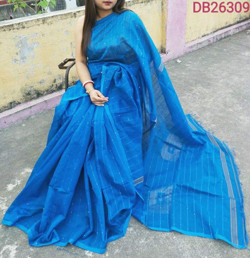 Blue Pure Cotton Handloom Sarees - Dailybuyys