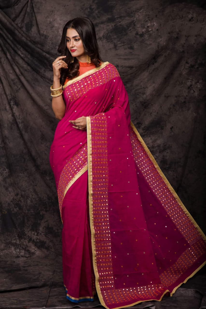 Violet Bangladesh Pure Cotton Handloom Sarees - Dailybuyys