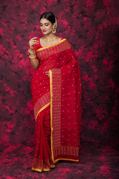 Red Bangladesh Pure Cotton Handloom Sarees