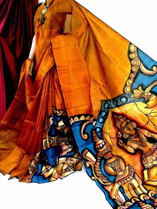 Orange Pure Silk Mark Certified Murshidabad Silk Sarees - Dailybuyys