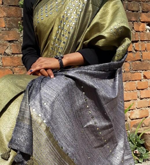 Grey Pure Silk Mark Certified Tussar Ghicha Silk Sarees - Dailybuyys