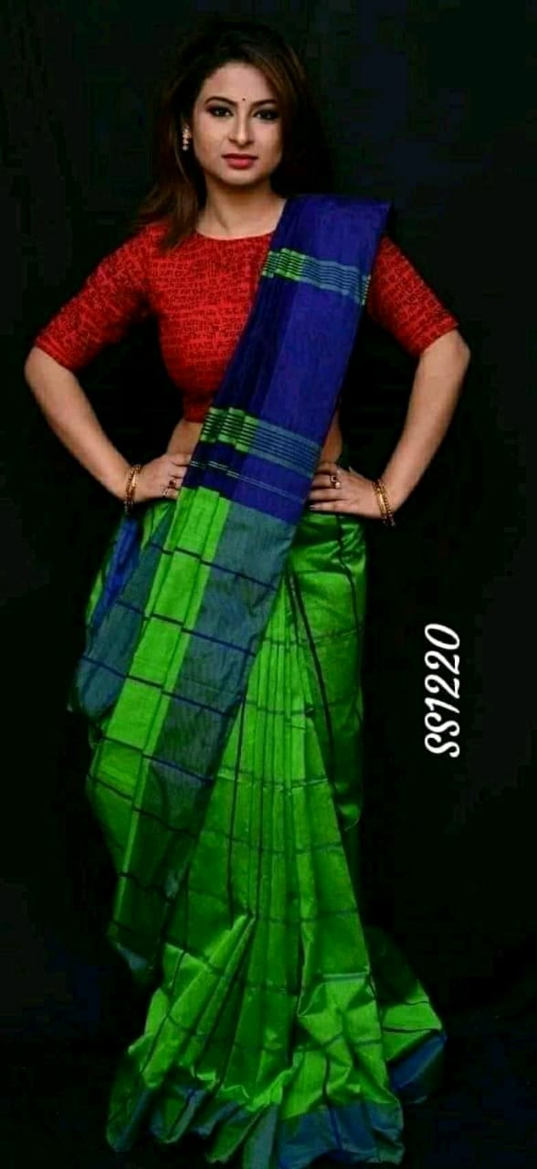 Green Blue Pure Cotton Silk Sarees - Dailybuyys