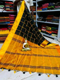 Black Yellow Pure Cotton Silk Sarees Get Extra 10% Discount on All Prepaid Transaction