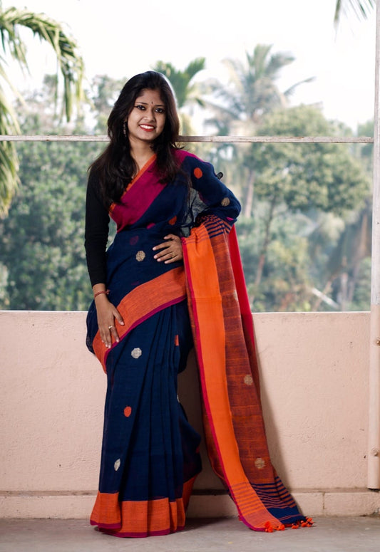 Black Ball Pure Linen Sarees - Dailybuyys