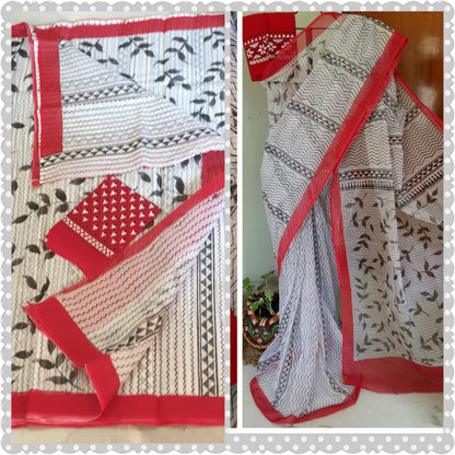 Beige Red KK Kota Doriya Sarees - Dailybuyys