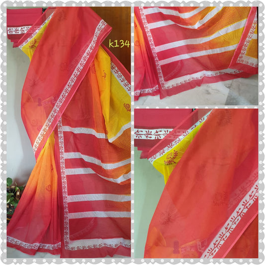 Red Yellow KK Kota Doriya Sarees - Dailybuyys