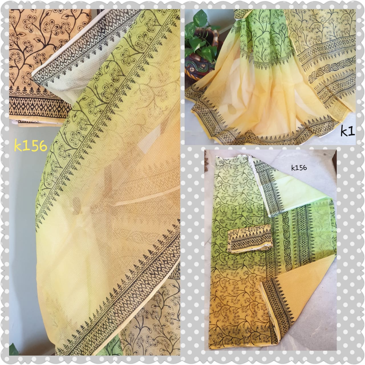 Yellow Green KK Kota Doriya Sarees - Dailybuyys