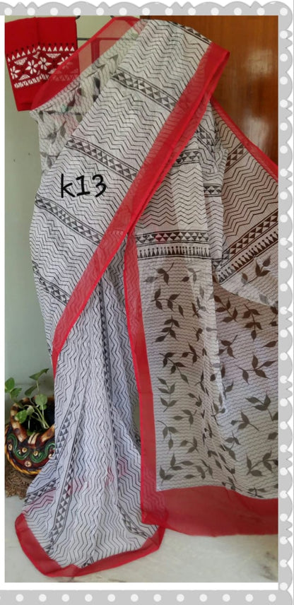 Beige Red KK Kota Doriya Sarees - Dailybuyys