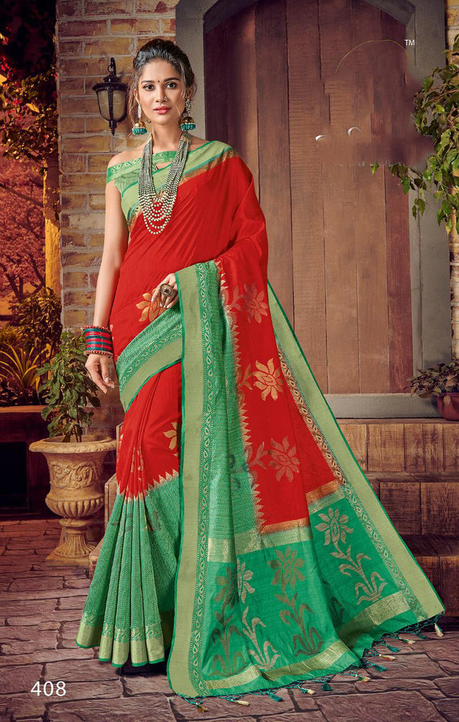 Red Green Designer Party Wear Sarees