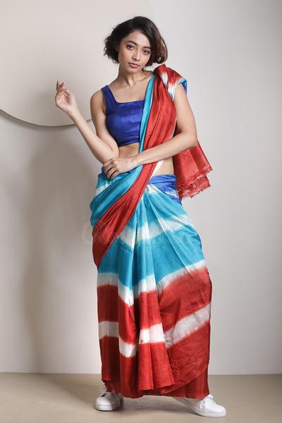 Red Blue Glamour Pure Silk Mark Certified Murshidabad Silk Sarees - Dailybuyys