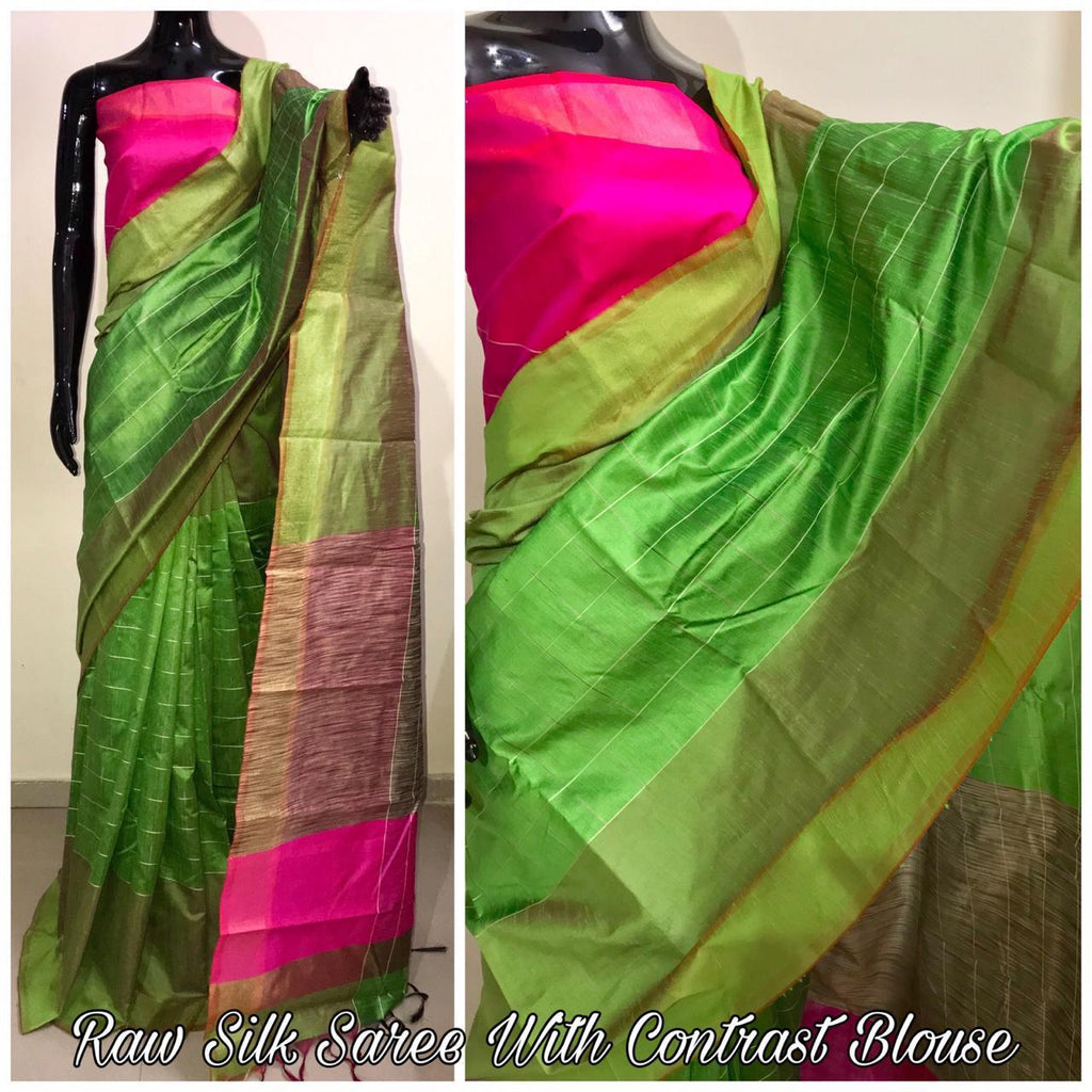 Green Banglori Raw Silk Sarees