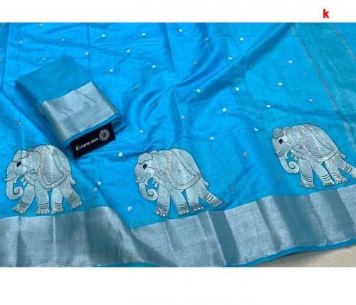 Blue Jute Pure Linen Sarees