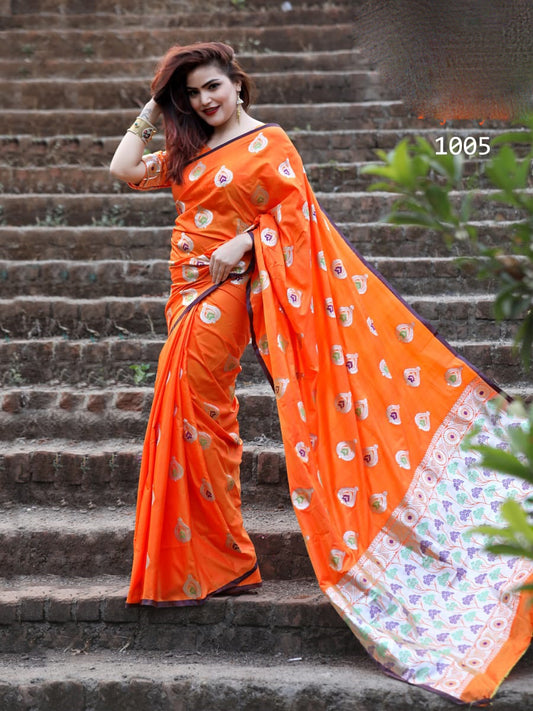 Orange Pure Silk Sarees - Dailybuyys