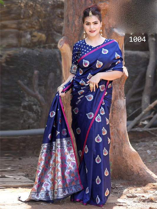 Blue Pure Silk Sarees - Dailybuyys