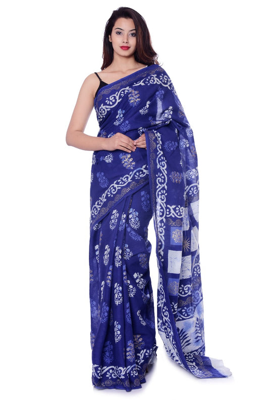 Blue Mulmul Batik Sarees - Dailybuyys