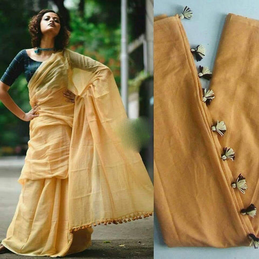 Beige Yellow Bengal Handloom Khadi Sarees - Dailybuyys