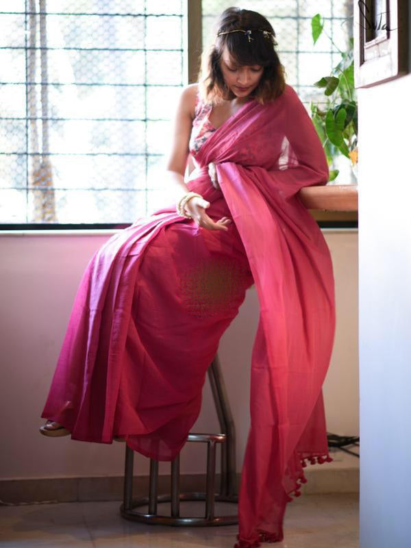 Violet Bengal Handloom Khadi Sarees - Dailybuyys