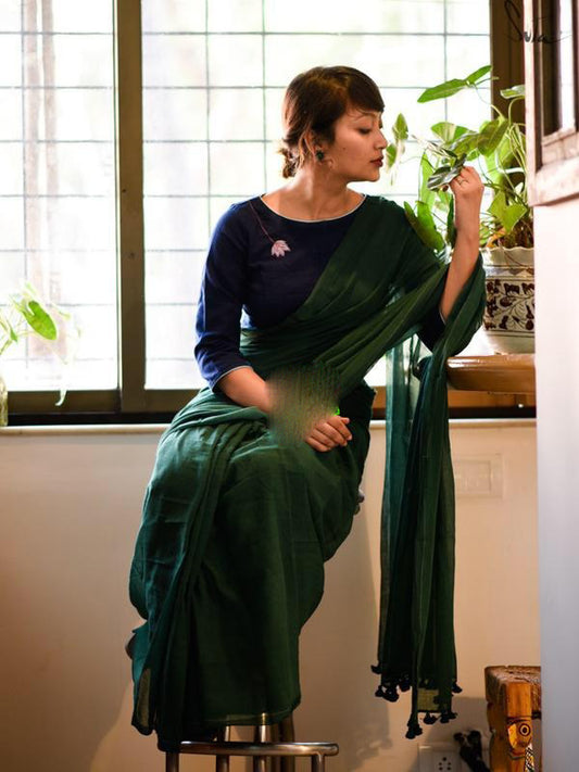 Green Bengal Handloom Khadi Sarees - Dailybuyys
