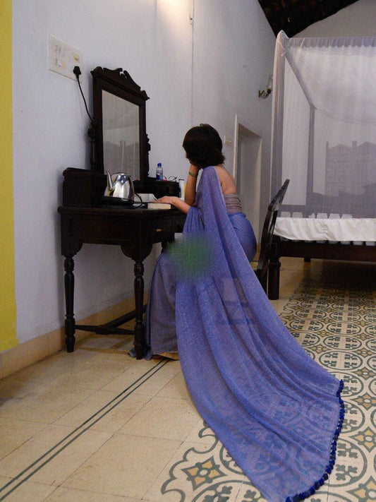 Blue Bengal Handloom Khadi Sarees - Dailybuyys