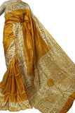 Yellow Pure Block Printed Silk Mark Certified Bishnupuri Silk Sarees