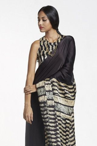 Black Block Printed Pure Silk Mark Certified Bishnupuri Silk Sarees - Dailybuyys