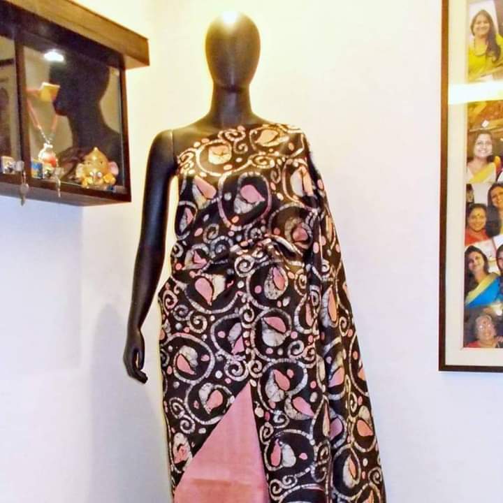 Pink Blue Hand Painted Pure Silk Mark Certified Bishnupuri Silk Sarees