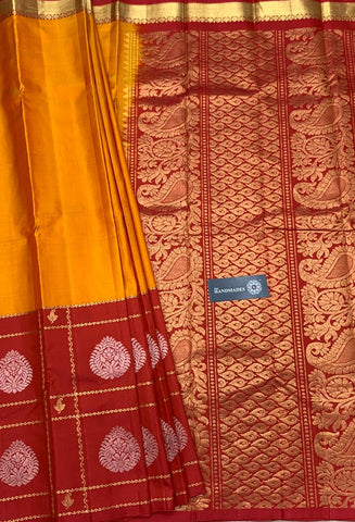 Pure Yellow Red Kanjivaram Silk Sarees Get Extra 10% Discount on All Prepaid Transaction