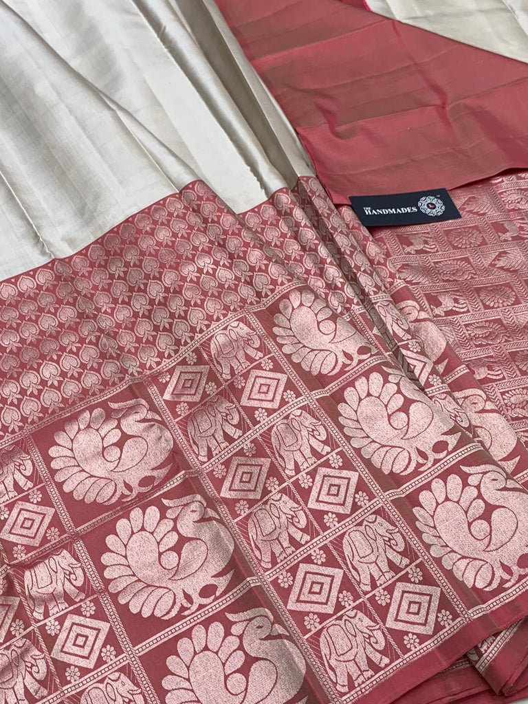 Beige Pink Kanjivaram Silk Sarees Get Extra 10% Discount on All Prepaid Transaction