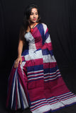 Maroon Blue Pure Cotton Bengal Handloom Silk Sarees Get Extra 10% Discount on All Prepaid Transaction