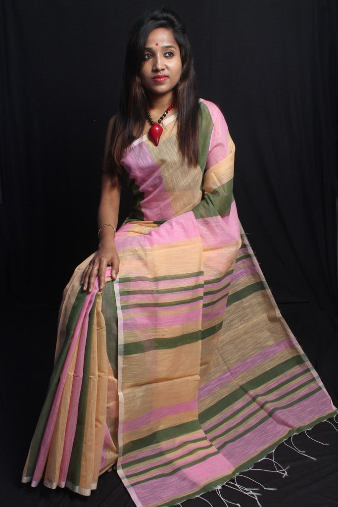 Pink Pure Cotton Bengal Handloom Silk Sarees