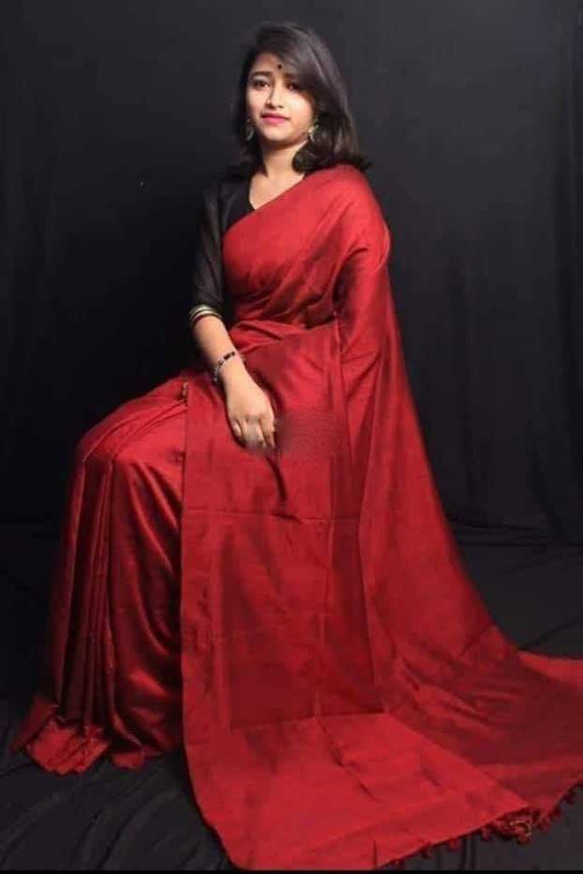 Red Bengal Handloom Khadi Sarees - Dailybuyys
