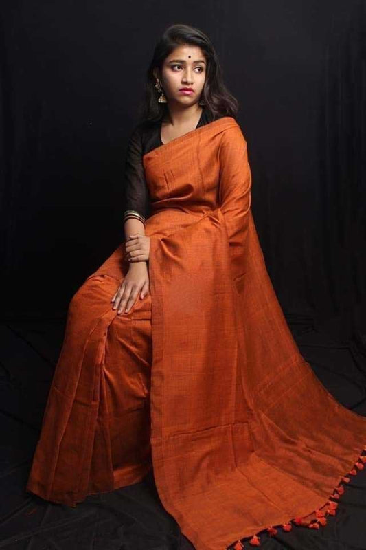 Orange Bengal Handloom Khadi Sarees - Dailybuyys