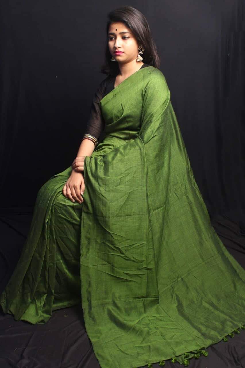 Green Bengal Handloom Khadi Sarees - Dailybuyys