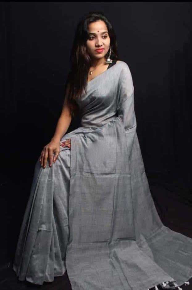 Grey Bengal Handloom Khadi Sarees - Dailybuyys