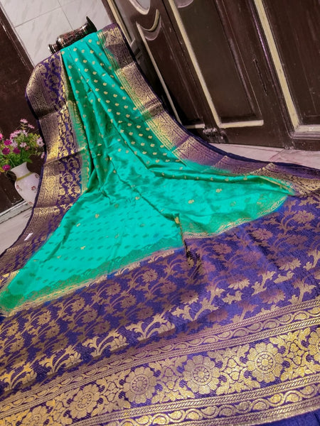 Green Blue Maheshmati Silk Sarees