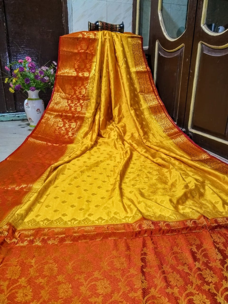 Yellow Orange Maheshmati Silk Sarees