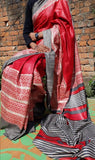 Red Madhubani Handpaint Pure Silk Mark Certified Tussar Ghicha Silk Sarees