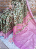 Beige Pink Madhubani Handpaint Pure Silk Mark Certified Tussar Ghicha Silk Sarees