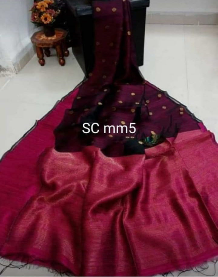 Deep Purple Matka Silk Mark Certified Muslin Jamdani Sarees - Dailybuyys