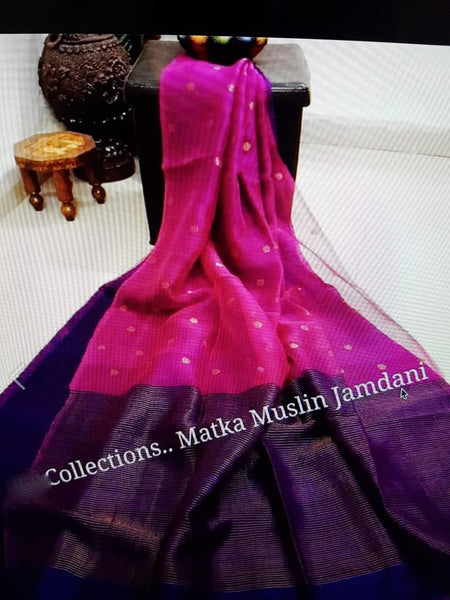 Purple Violet Matka Silk Mark Certified Muslin  Jamdani Sarees