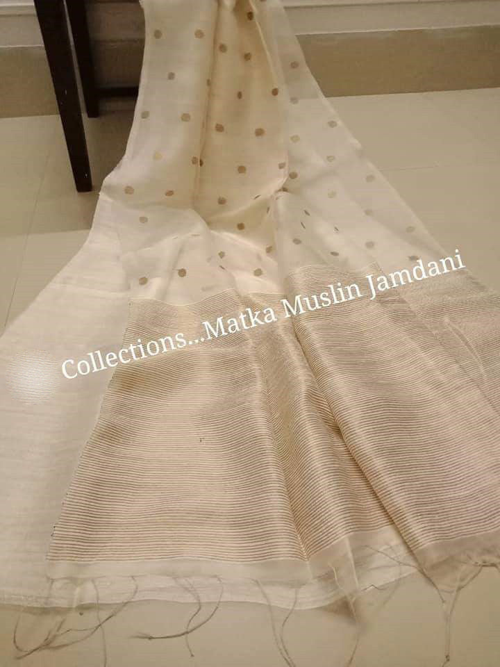 Beige Matka Silk Mark Certified Muslin Jamdani Sarees - Dailybuyys