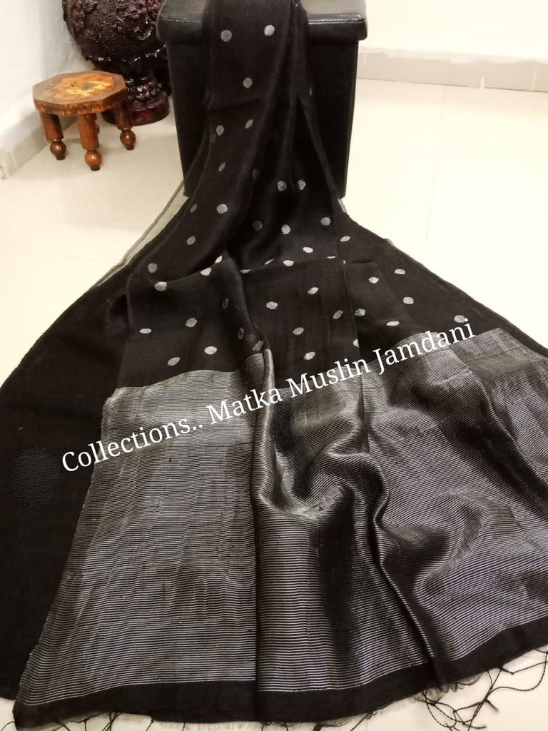 Black Matka Silk Mark Certified Muslin Jamdani Sarees Get Extra 10% Discount on All Prepaid Transaction