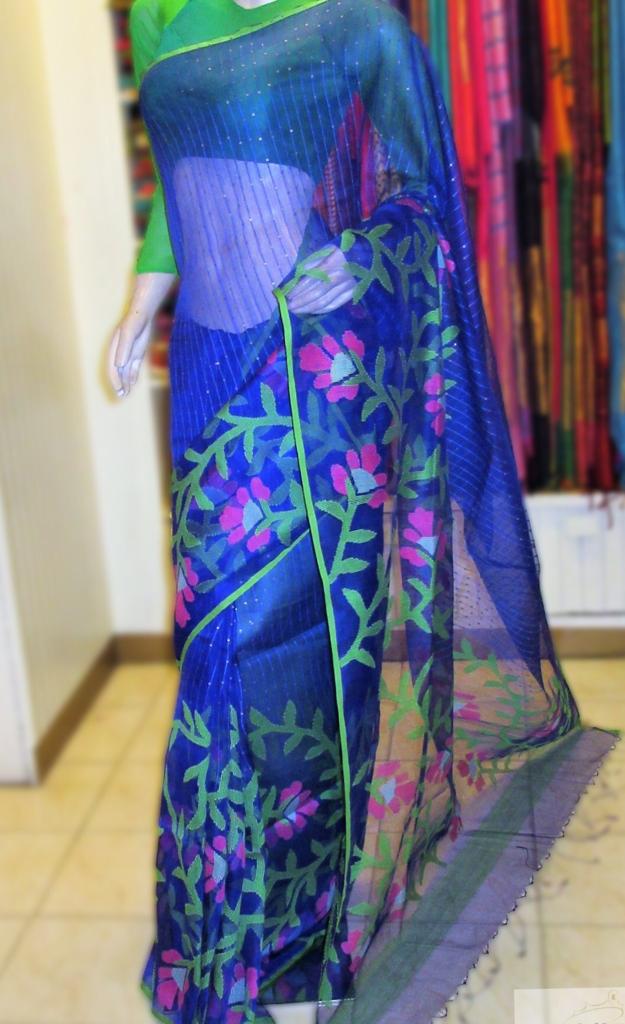 Blue Pure Silk Mark Certified Muslin Sarees - Dailybuyys