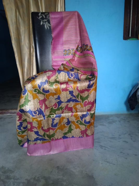 Purple Handpaint Pure Silk Mark Certified Tussar Ghicha Silk Sarees - Dailybuyys