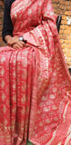 Red Handpaint Pure Silk Mark Certified Tussar Ghicha Silk Sarees
