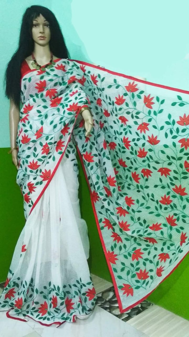 White Applique Sarees - Dailybuyys