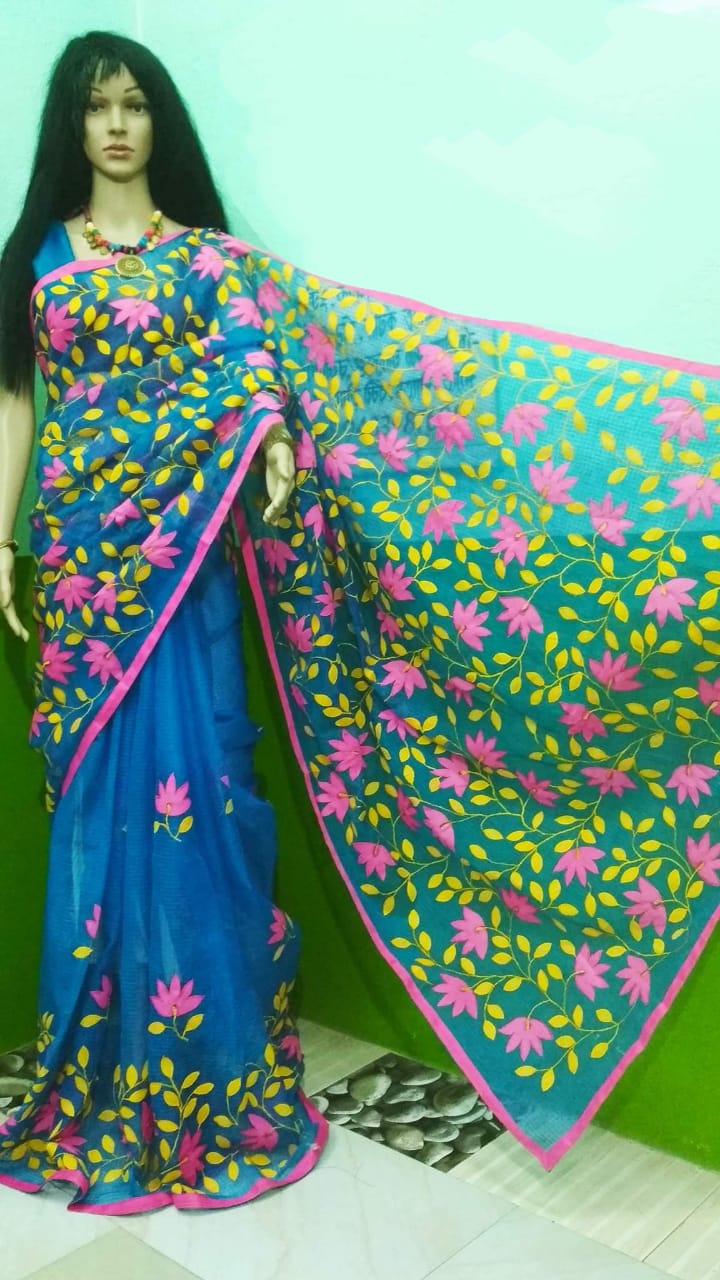 Blue Applique Sarees - Dailybuyys