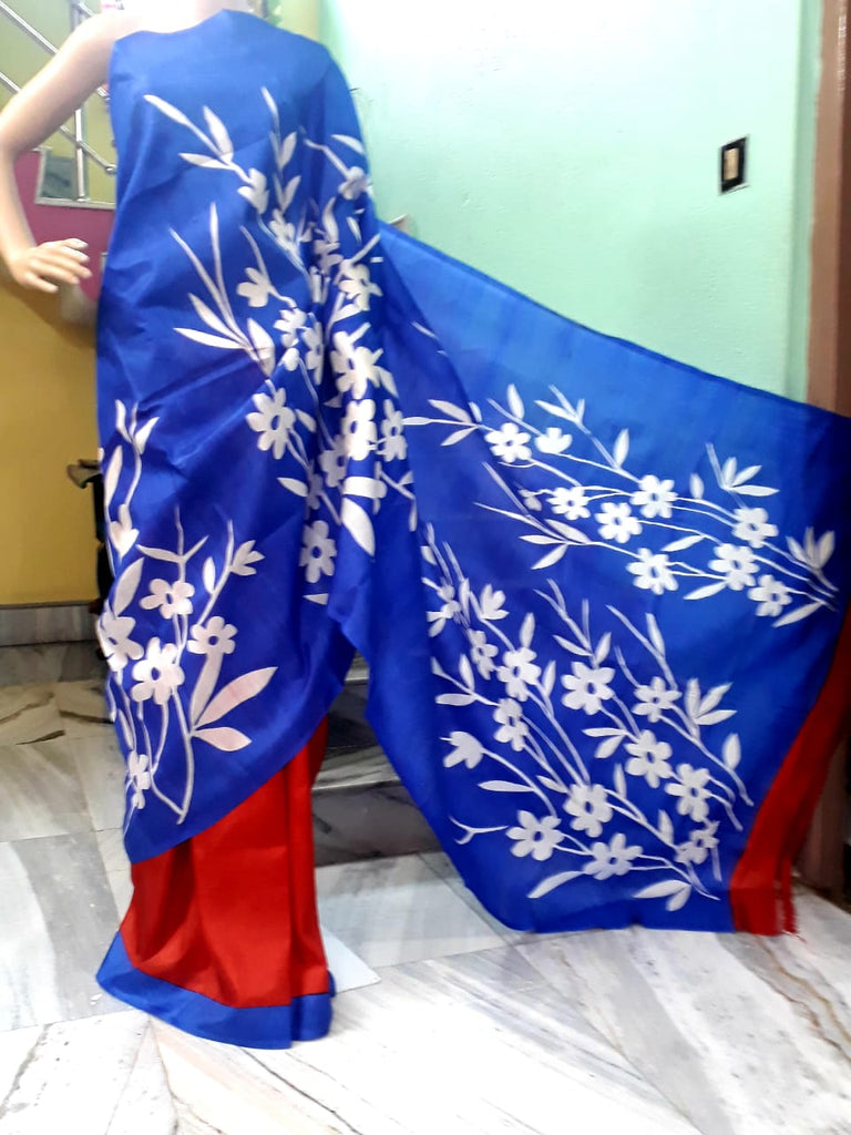 Blue Red Pure Silk Mark Certified Murshidabad Silk Sarees