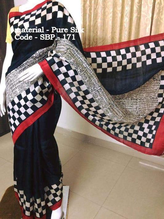 Black Pure Silk Mark Certified Murshidabad Silk Sarees - Dailybuyys